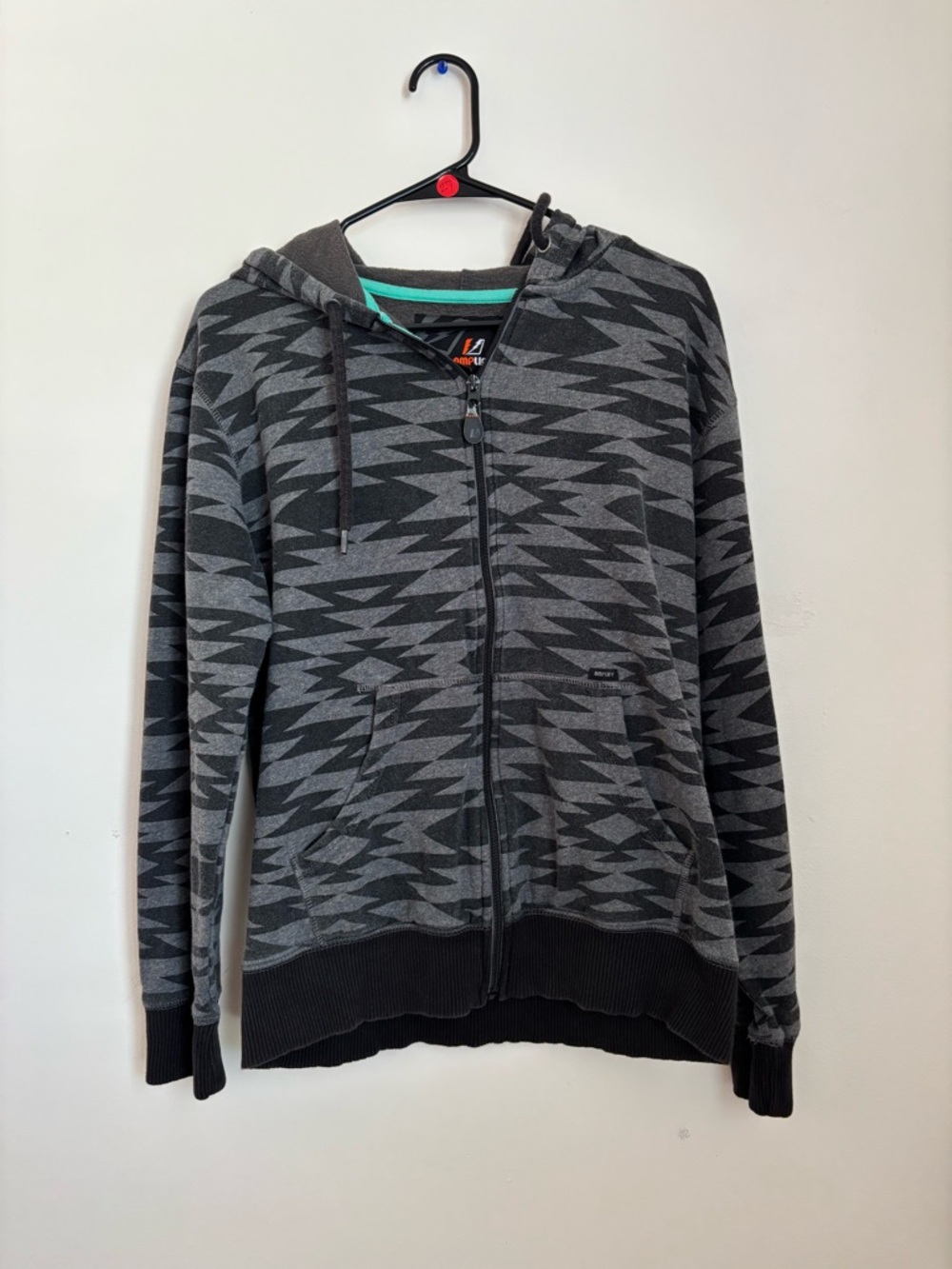 Amplify Gray & Black Geometric Zip-Up Hoodie